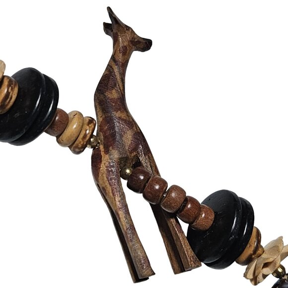 Handmade African Safari Wooden Zebra Giraffe Beaded Necklace Hand Carved Animal - Picture 4 of 7